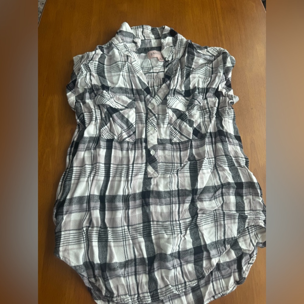 Philosophy Black and White Plaid Sleeveless Top